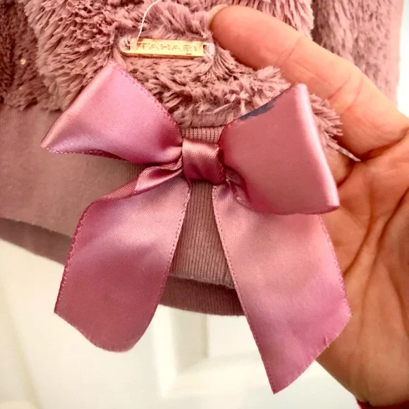 TAHARI GIRL Mauve Fluffy Shirt with Bows - Picture 9 of 9